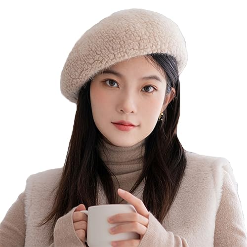 Frauen Baskenmütze Barett Klassisch Französisch Künstlermütze Winter Strick Schiebermütze Angora Warm Damenbaske Modern Einfarbig Basken Mütze Künstler Barett Cap für Damen Mädchen Outdoor Beige von ITODA