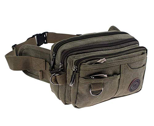 Gürteltasche mit 7 Fächern Freizeit Bumbag Canvas Tasche für Männer Damen Bauchtasche Unisex Hüfttasche Outdoor Radfahren Reise Brusttasche Sport Umhängetasche Grün von ITODA