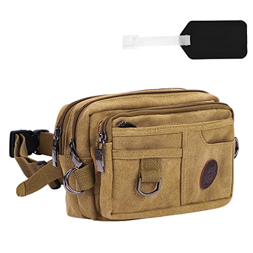 Gürteltasche mit 7 Fächern Freizeit Bumbag Canvas Tasche für Männer Damen Bauchtasche Unisex Hüfttasche Outdoor Radfahren Reise Brusttasche Sport Umhängetasche Khaki von ITODA