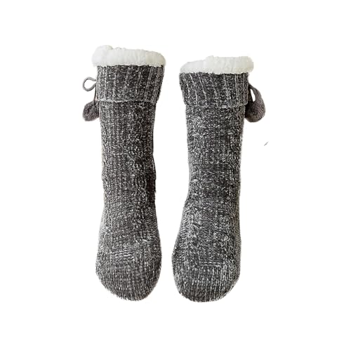 Hausschuhe Socken Damen Hüttensocken Winter Kuschelsocken Mädchen Stoppersocken Plüschfutter Warm Wintersocken Rutschfest Hüttenschuhe Flauschig Strick Haussocken Indoor Weihnachtssocken Geschenk von ITODA