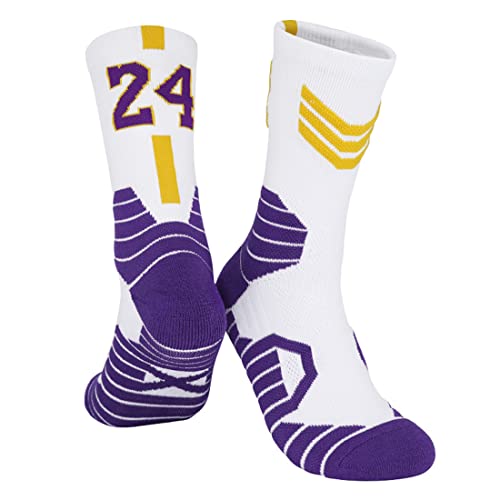 ITODA 2 Paar Basketball Socken Kinder Sportsocken Atmungsaktiv Stoppersocken Schweißfest Basketballsocken Rutschfest Fußballsocken Verschleißfest Kindersocken für Jungen 33-38 Sport Fußball Violett von ITODA