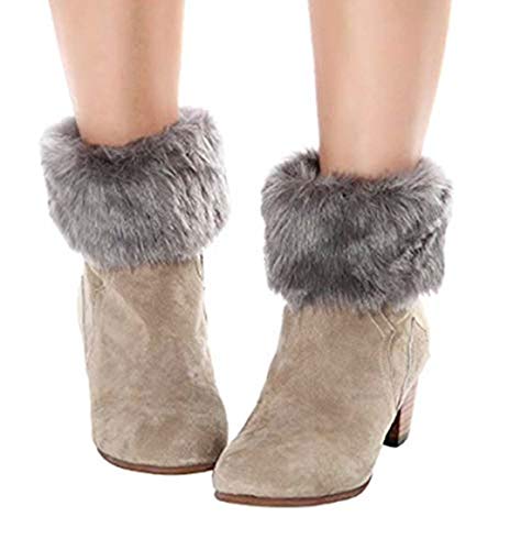 ITODA Beinstulpen Winter Legwarmer Damen Grobstrickstulpen Kunstpelz Stiefelstulpen Beinwärmer Strick Beinstrümpfe Mädchen Strickstiefel Warm Bein Stulpen Kurz Strümpfe Grobstrick Kniestrumpf von ITODA