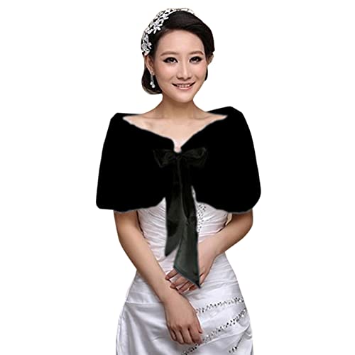 Brautstola Kunstfell Braut Stola Abendstola mit Schleife Abendkleid Winter Brautschal Weich Brautfell Bolero Hochzeit Brautkleid Party Fellschal Festlich Brautjacke Damen Mädchen Brautjungfer von ITODA