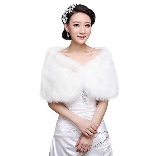 ITODA Brautstola Kunstfell Brautschal Braut Bolero mit Perlen Abendstola Flauschig Brautfell Stola Brautjungfer Brautjacke Damen Brautschal Elegant Brautkleid Festlich Abendkleid Hochzeit Abend Party von ITODA