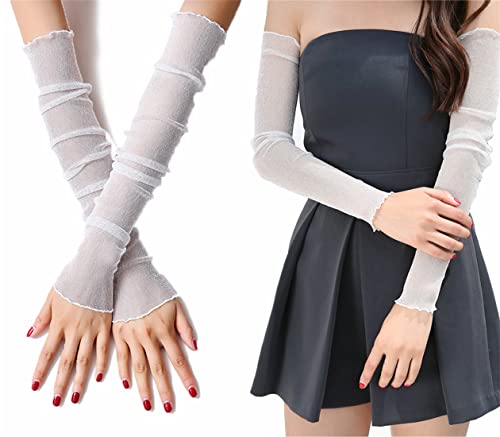 ITODA Damen Kühlung Arm Ärmel Spitze Armstulpe Sonnenschutz Mädchen Armstulpe Rutschfest Armlinge Sommer Lang Armschutz UV Schutz Sportstulpe für Radfahren Laufen Golf Reise Outdoor Weiß von ITODA