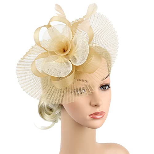 ITODA Fascinator Falten Pillbox Hut Damen Feder Haarschmuck mit Haarklammer Organza 1920er Gatsby Kopfschmuck mit Blumen Hochzeitshut Braut Hochzeit Partyhut Kirche Cocktail Party von ITODA