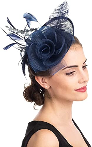 ITODA Fascinator Feder Damen Pillbox Hut mit Haarclip Haarschmuck 1920er Gatsby Haarspange Hochzeit Fascinator mit Rose Hochzeitshut Vintage Haarreif Braut Partyhut Teeparty Cocktail von ITODA