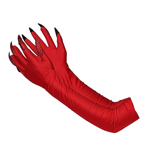 ITODA Halloween Lange Fingernägel Handschuhe Katzenkrallen Kostümhandschuhe Klaue Handschuh Hexenkrallen Hexe Handschuh mit Nägeln Krallen Nagelhandschuhe Party Kostüm für Halloween Cosplay Rot von ITODA
