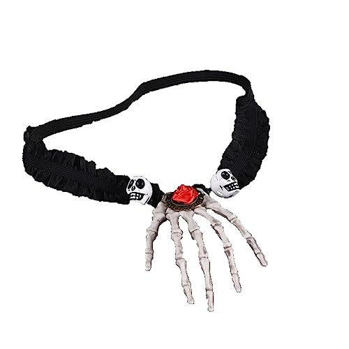 ITODA Halskette Halloween Totenkopf Kette mit Skull Anhänger Totenkopfkette Victorian Halsschmuck Gothic Punk Choker Mädchen Damen Pirate Schmuck Schädel Knochen Halsband für Karneval Fasching von ITODA