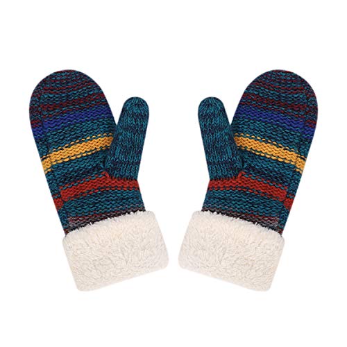 ITODA Handschuhe Damen Fausthandschuhe Winter Fäustlinge Strickhandschuhe Mädchen Thermohandschuhe Plüschfutter Winterhandschuhe Gestreifte Outdoorhandschuhe Gestrickte Skihandschuhe für Outdoor von ITODA