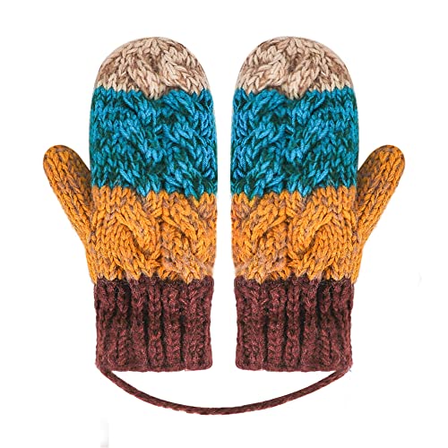 ITODA Handschuhe Fäustlinge Damen Fausthandschuhe Winter Strick Winterhandschuhe Warm Plüsch Strickhandschuhe Mädchen Mode Plüschhandscuhe mit Bommel Handwärmer Stretch Gestricktehandschuhe Geschenk von ITODA