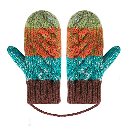 ITODA Handschuhe Fäustlinge Damen Fausthandschuhe Winter Strick Winterhandschuhe Warm Plüsch Strickhandschuhe Mädchen Mode Plüschhandscuhe mit Bommel Handwärmer Stretch Gestricktehandschuhe Geschenk von ITODA