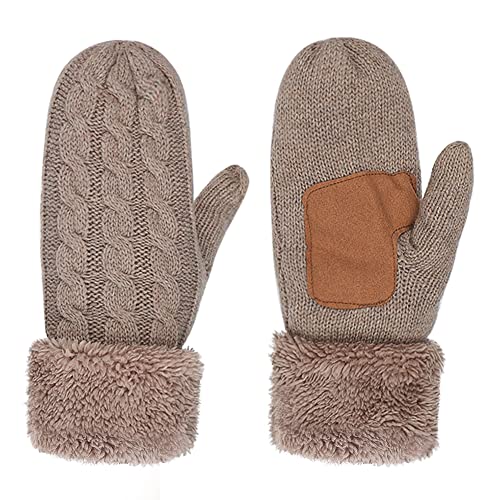 ITODA Handschuhe Winter Damen Fäustlinge Touchscreen Strickhandschuhe Plüsch Fausthandschuhe Strick Mädchen Winterhandschuhe Warm Dick Handwärmer Stretch Plüschhandscuhe Outdoor SMS Fahrrad Geschenk von ITODA