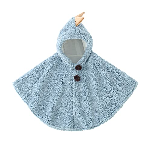 ITODA Kinder Poncho Winter Cape Warm Plüsch Umhang mit Kapuze Kinderponcho Tiermotiv Dino Schneeanzug Winddicht Kapuzenmantel Verdickt Reiseponcho Weich Mantel für Mädchen Junge Kleinkind Baby Blau von ITODA