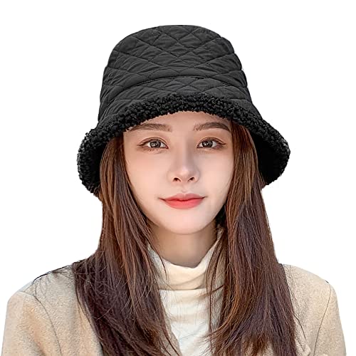 ITODA Mütze Damen Winter Fischermütze Doppelseitig Warm Fischerhut Verdickt Pelzig Wintermütze Winddicht Eimerhut Mode Bucket Hut Weich Teddyfleece Anglerhut Kariert Mütze Herbst Outdoor Geschenk von ITODA