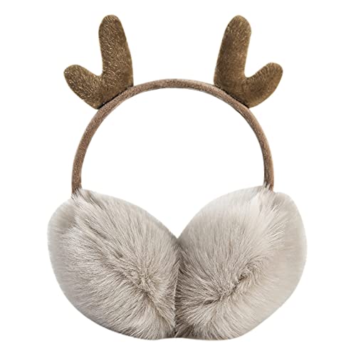 ITODA Ohrenwärmer Winter Mädchen Ohrenschützer Warm Kunstfell Earmuffs Damen Ohrenschutz Earband Verstellbar Faltbar Ohrenwärmer Geweih Ohrwärmer Winddicht Flauschig Winteraccessoire Outdoor Freizeit von ITODA