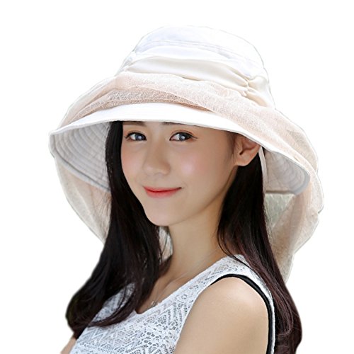 ITODA Sonnenhut Breite Krempe Strandhut mit Abnehmbarem Mesh Sommermütze UPF 50+ Rundhut Damen Mädchen Sonnenmütze Insektenschutz Damenhut UV Schutz Sommerhut für Outdoor Feizeit Strand von ITODA