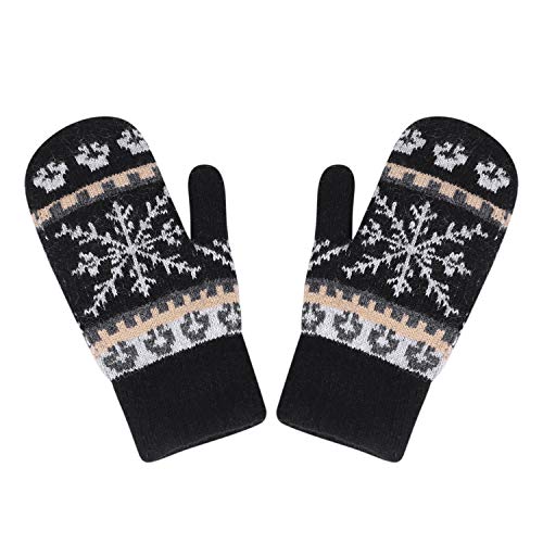 ITODA Strickhandschuhe Damen Wollhandschuhe Damenhandschuhe Winter Fäustlinge Handschuhe Mädchen Fausthandschuhe Kaschmir Strickhandschuhe Schneeflocke Winterhandschuhe Gestrickte Thermohandschuhe von ITODA