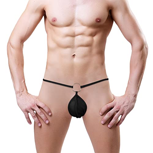 ITODA String Tanga Sexy Herren G-String mit O-Ring Mini Slips Mesh Thong Erotisch Dessous Ouvert Höschen T-Back Mankini Männer Erotik Unterwäsche Offener Schritt Unterhose Abend Reizwäsche (Schwarz) von ITODA