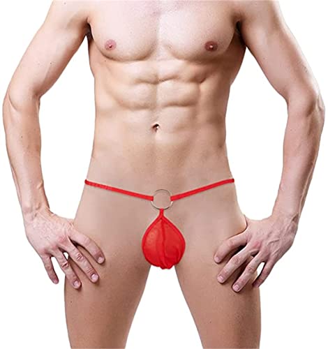 ITODA String Tanga Sexy Herren G-String mit O-Ring Mini Slips Mesh Thong Erotisch Dessous Ouvert Höschen T-Back Mankini Männer Erotik Unterwäsche Offener Schritt Unterhose Abend Reizwäsche (Rot) von ITODA