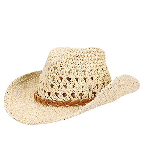 ITODA Strohhut Eltern-Kind Westernhut Stroh Cowboyhut Sonnenschutz Sonnenhut für Damen Herren Texashut für Junge Mädchen Rodeohut Unisex Panamahut Outdoor Bindemütze Sommer Mütze mit Kinnband von ITODA