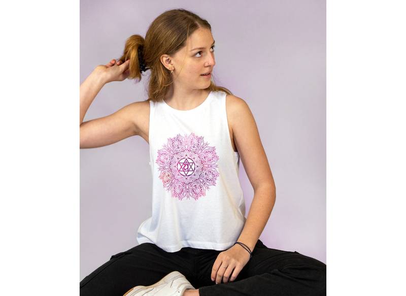 Bio Damen Tanktop Mit Herz Chakra Print von ITOROearthtribe