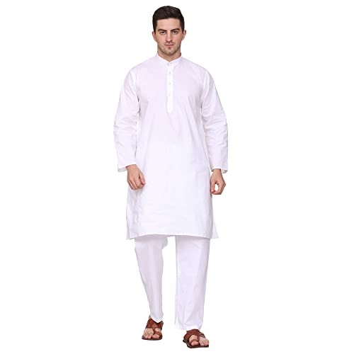 ITOS365 Kurta Herren-Pyjama-Set, Baumwolle, lässig, regulär, ethinisch, indisches Kleid, Weiß, Weiß, X-Large-XX-Large von ITOS365