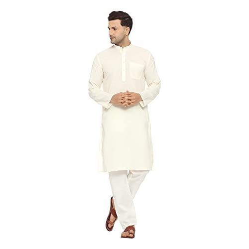 ITOS365 Kurta Pyjama-Set für Herren, Baumwollmischung, Partymode, normale ethnische Kleidung, indisches Kleid, Geschenk für Herren, Cream, X-Large-XX-Large von ITOS365