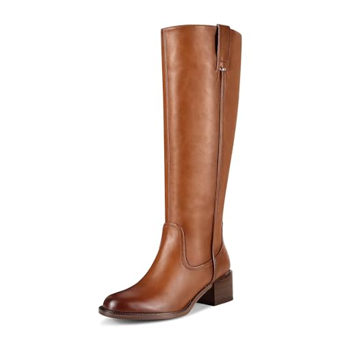 ITOZER Kniehohe Stiefel für Damen, breiter Absatz, runder Zehenbereich, Leder-Lackstiefel, niedriger Blockabsatz, hohe Stiefel mit seitlichem Reißverschluss, Braun, 37 EU ITOZER Kniehohe Stiefel für Damen, breiter Absatz, runder Zehenbereich, Leder-Lackstiefel, niedriger Blockabsatz, hohe Stiefel mit seitlichem Reißverschluss, Braun, 37 EU von ITOZER