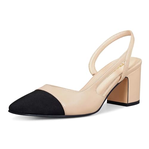 ITOZER Slingback-Absatzschuhe für Damen, Riemen, geschlossen, runde Zehen, Kleid, Freizeit, Party, Arbeit, Büro, A-nackt, 37 EU von ITOZER