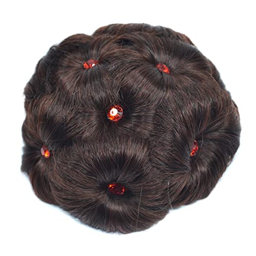 Haarteil for unordentlichen Dutt, synthetischer Chignon mit Diamant-Clip auf Haarknoten-Pad, Hochsteckfrisuren, 75 g, runde Blumen, Donut, Damen-Haarteil for Hochzeitsfeiern(Red) von ITTRUH