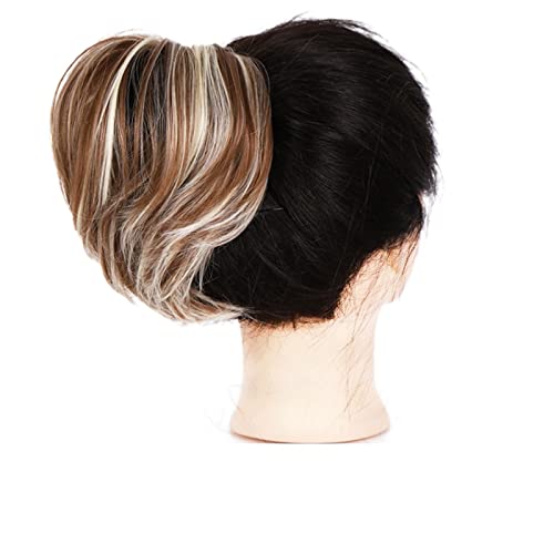 Messy Bun Haarteil, Damen Elastischer Haarknoten Synthetisches Scrunchie Donut Chignon Messy Haarverlängerungen Pferdeschwanz Hochsteckfrisur Abdeckung Haarteil for Hochzeitsfeier(Brown white) von ITTRUH