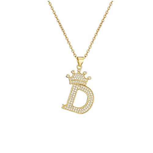 ITVIP A-Z Krone Initial Halskette für Männer Damen Hip Hop Micro-Set Zirkon Retention Iced Out Monogramm Anhänger mit 18 ''Kette + 2'' (Verlängert) DIY Namensschmuck von ITVIP