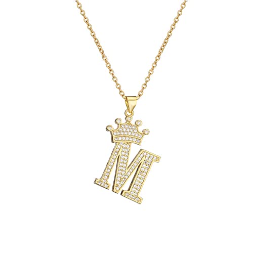 ITVIP A-Z Krone Initial Halskette für Männer Damen Hip Hop Micro-Set Zirkon Retention Iced Out Monogramm Anhänger mit 18 ''Kette + 2'' (Verlängert) DIY Namensschmuck von ITVIP