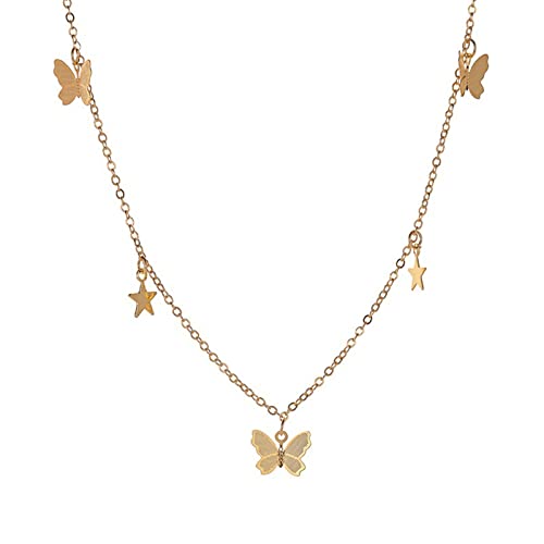 ITVIP Damen Temperament Einfache Schmetterling Halskette Kalter Wind Minimalistisch Metall Pentagramm Anhänger Schlüsselbein Kette Mädchen Schmuck (KC Gold) von ITVIP
