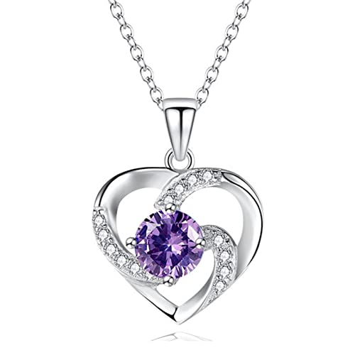 ITVIP Mode Damen Schlüsselbeinkette Liebesanhänger vergoldet 925 Silber Kristall Diamant Halskette Schmuck Geschenke für Mädchen (Violett) von ITVIP