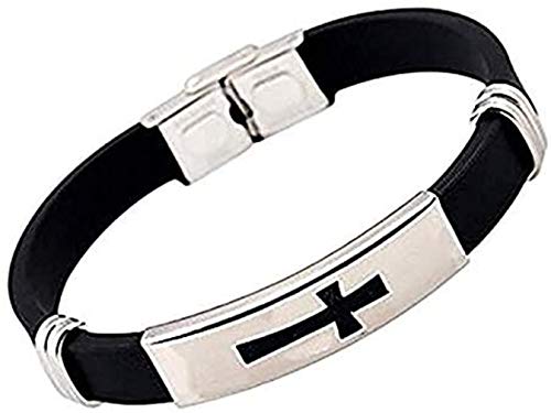 ITVIP WaiMeill Mode Schwarz Silikon Armband Charm Armband Herren Edelstahl Kreuz Armband (Schwarz) von ITVIP