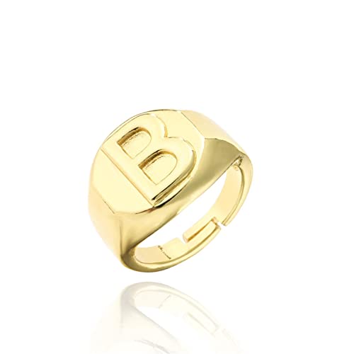 Initial Ring Statement 18 Karat echtes Gold galvanisiertes Kupfer Fashion Gold Chunky Rings Damen Alphabet Buchstabe A bis Z Resizable Knöchel-Persönlichkeitsring (Gold-B) von ITVIP