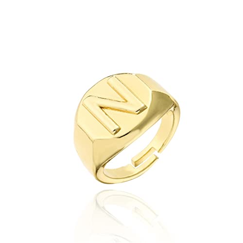 Initial Ring Statement 18 Karat echtes Gold galvanisiertes Kupfer Fashion Gold Chunky Rings Damen Alphabet Buchstabe A bis Z Resizable Knöchel-Persönlichkeitsring (Gold-N) von ITVIP