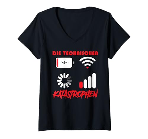 Damen Computer DIE TECHAISCHEN KATASTROPHEN LUSTIG Nerd Computer T-Shirt mit V-Ausschnitt von ITler Shirt Informatik Nerd Computer Science Coder