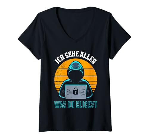 Damen Computer ICH Sehe Alles was DU KLICKST LUSTIG Nerd Computer T-Shirt mit V-Ausschnitt von ITler Shirt Informatik Nerd Computer Science Coder
