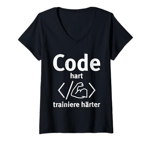 Damen Computer Science Code Hard Lift Harder LUSTIG Nerd Computer T-Shirt mit V-Ausschnitt von ITler Shirt Informatik Nerd Computer Science Coder