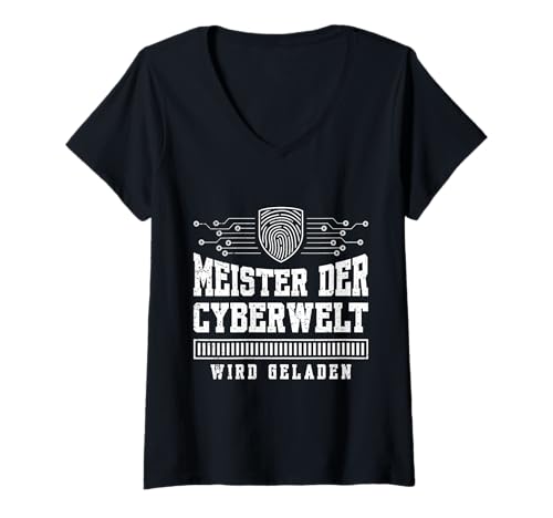 Damen Computerscience Meister DER CYBERWELT Wird GELADEN Computer T-Shirt mit V-Ausschnitt von ITler Shirt Informatik Nerd Computer Science Coder