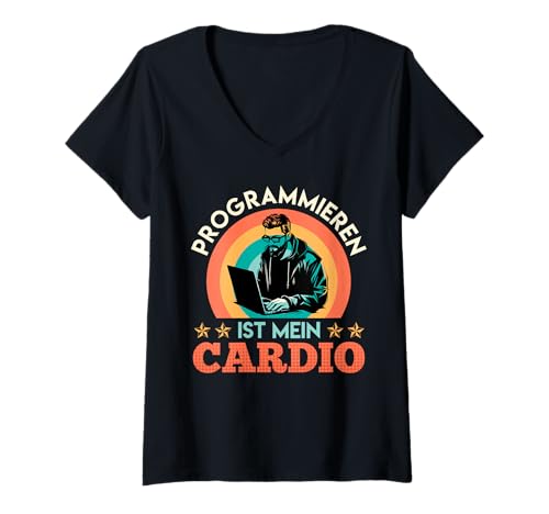 Damen Informatiker PROGRAMMIEREN IST Mein Cardio Coder T-Shirt mit V-Ausschnitt von ITler Shirt Informatik Nerd Computer Science Coder