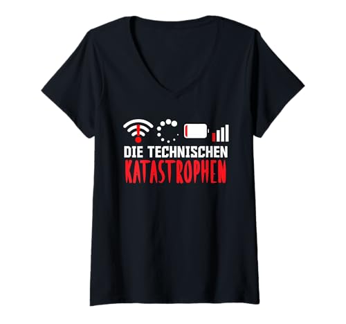 Damen Nerd Computer DIE TECHNISCHEN KATASROPHEN LUSTIG Coder T-Shirt mit V-Ausschnitt von ITler Shirt Informatik Nerd Computer Science Coder