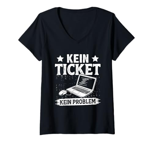 Damen Nerd Computer KEIN Ticket KEIN Problem LUSTIG Science Coder T-Shirt mit V-Ausschnitt von ITler Shirt Informatik Nerd Computer Science Coder