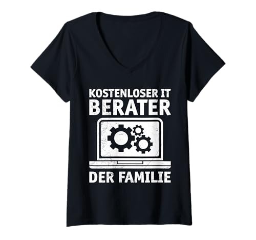 Damen Nerd Computer KOSTENLOSER IT Berater DER Familie Coder T-Shirt mit V-Ausschnitt von ITler Shirt Informatik Nerd Computer Science Coder