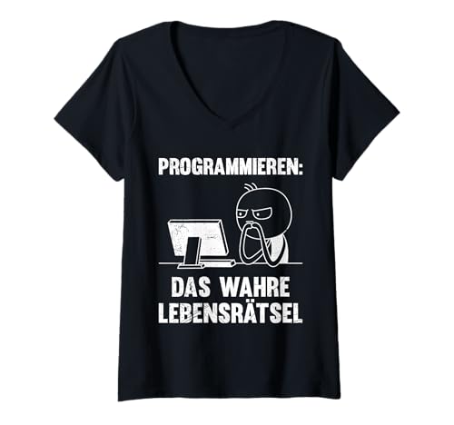 Damen Nerd Computer PROGRAMMIEREN DAS WAHRE LEBENSRÄTSEL Coder T-Shirt mit V-Ausschnitt von ITler Shirt Informatik Nerd Computer Science Coder