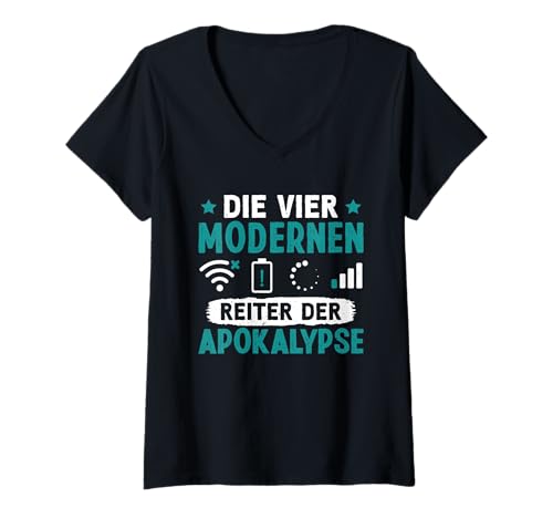 Damen Nerd DIE Vier Reiter DER MODERNEN Apokalypse Science Coder T-Shirt mit V-Ausschnitt von ITler Shirt Informatik Nerd Computer Science Coder