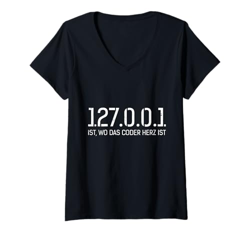 Damen Science Coder 127.0.0.1 IST. WO Coder Herz IST Nerd Computer T-Shirt mit V-Ausschnitt von ITler Shirt Informatik Nerd Computer Science Coder